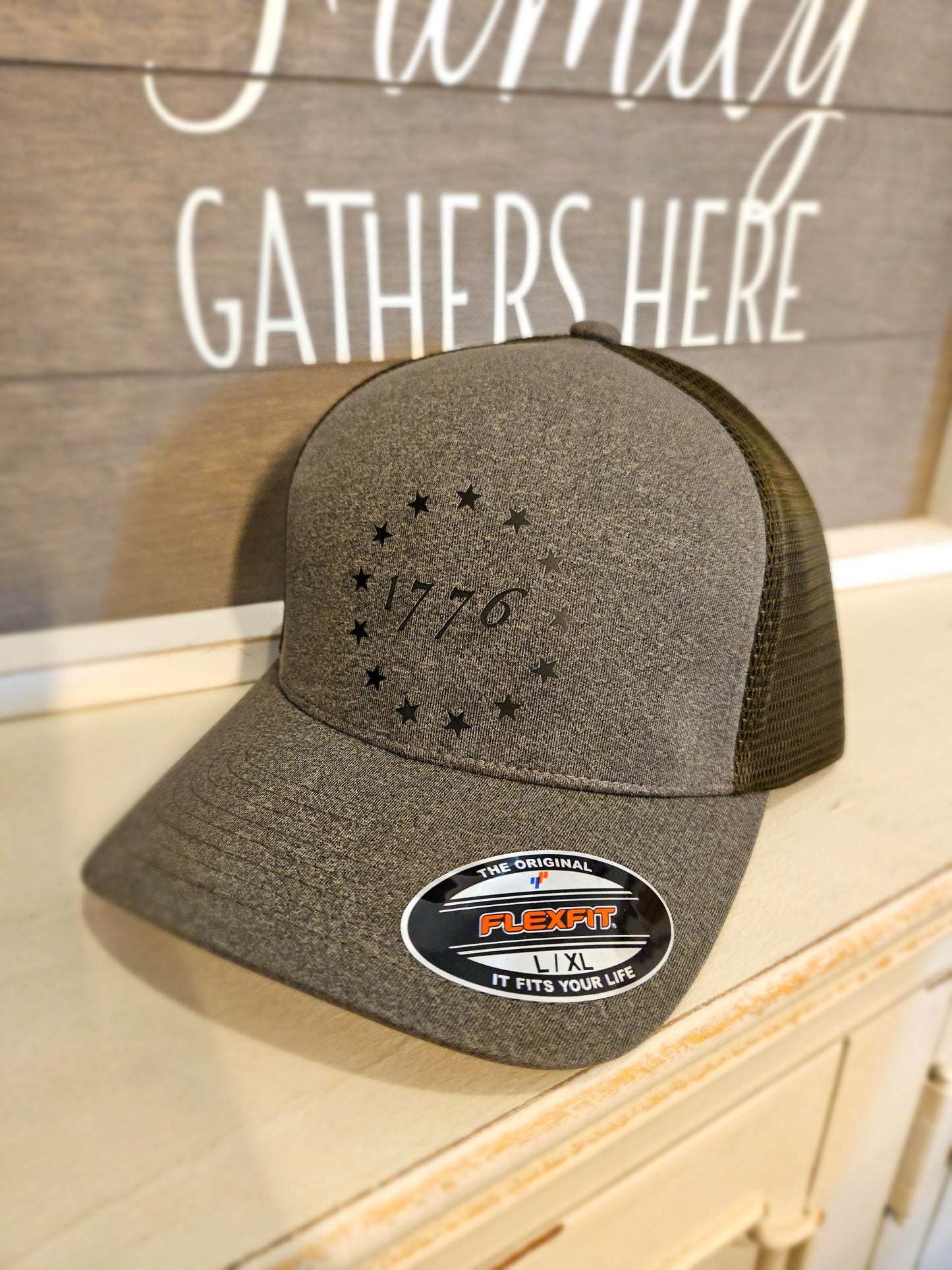 OD Green Flexfit hat w 1776 print