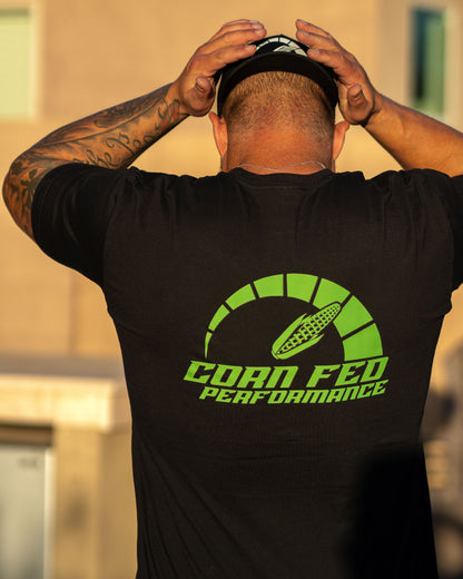 Men's short sleeve Corn Fed Performance shirt w Green Decal