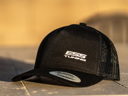 Black snapback hat with white ESS decal.