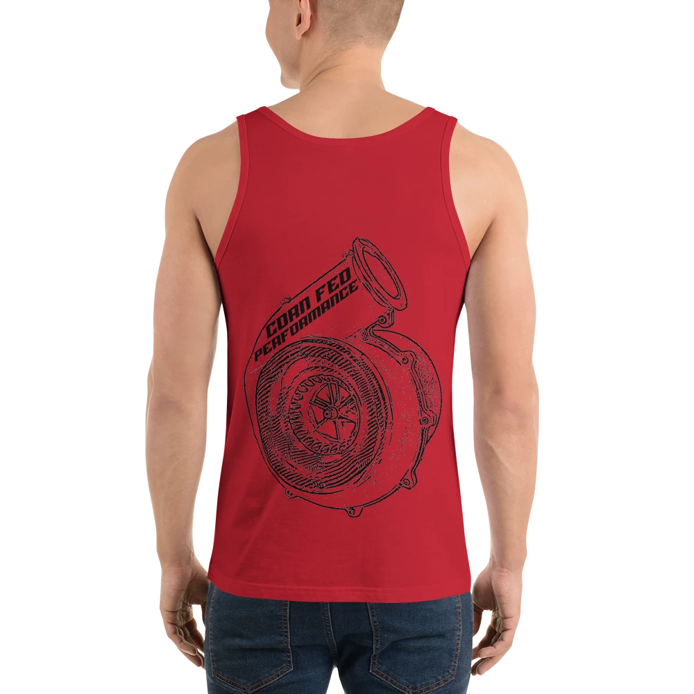 Men's RED tank top with black print