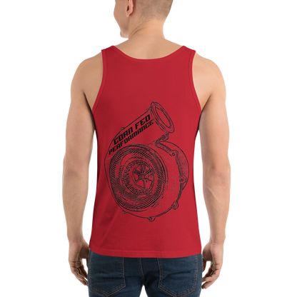 Men's RED tank top with black print