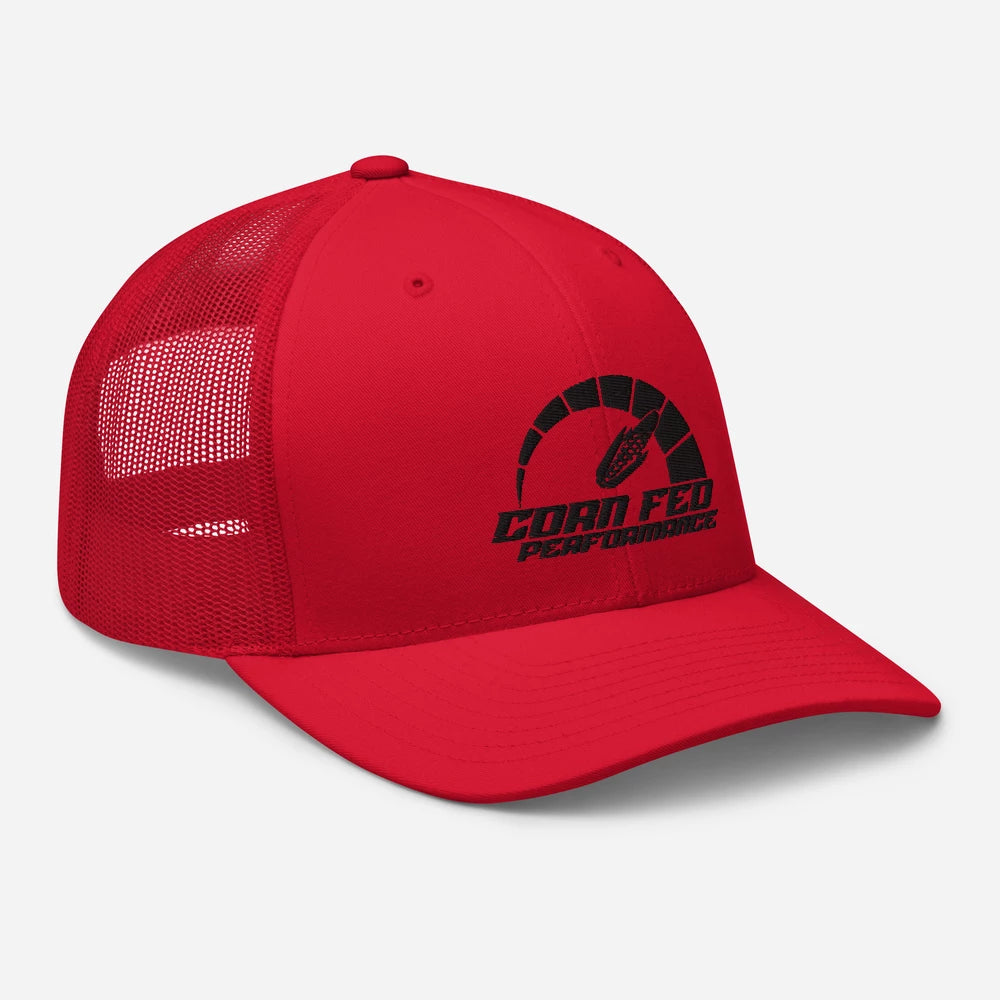 Red snap back or Flexfit with black print