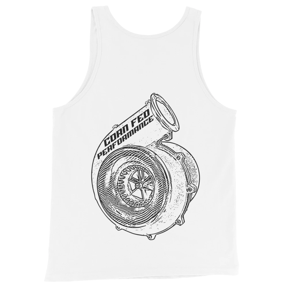 Men's white tank top with black print