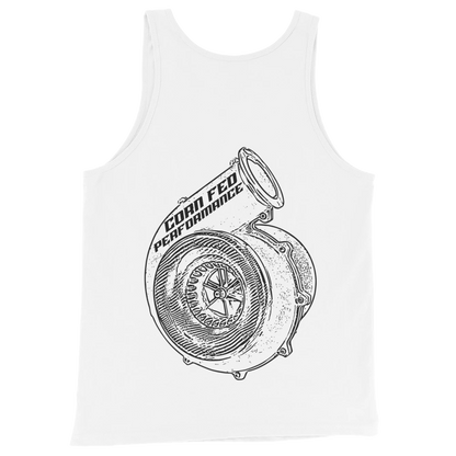 Men's white tank top with black print