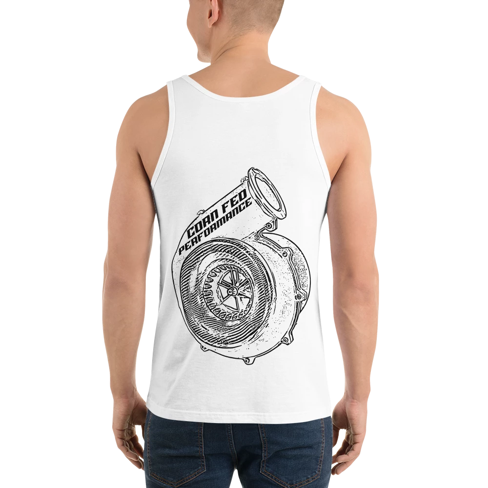 Men's WHITE Corn Fed Tank Top with black print