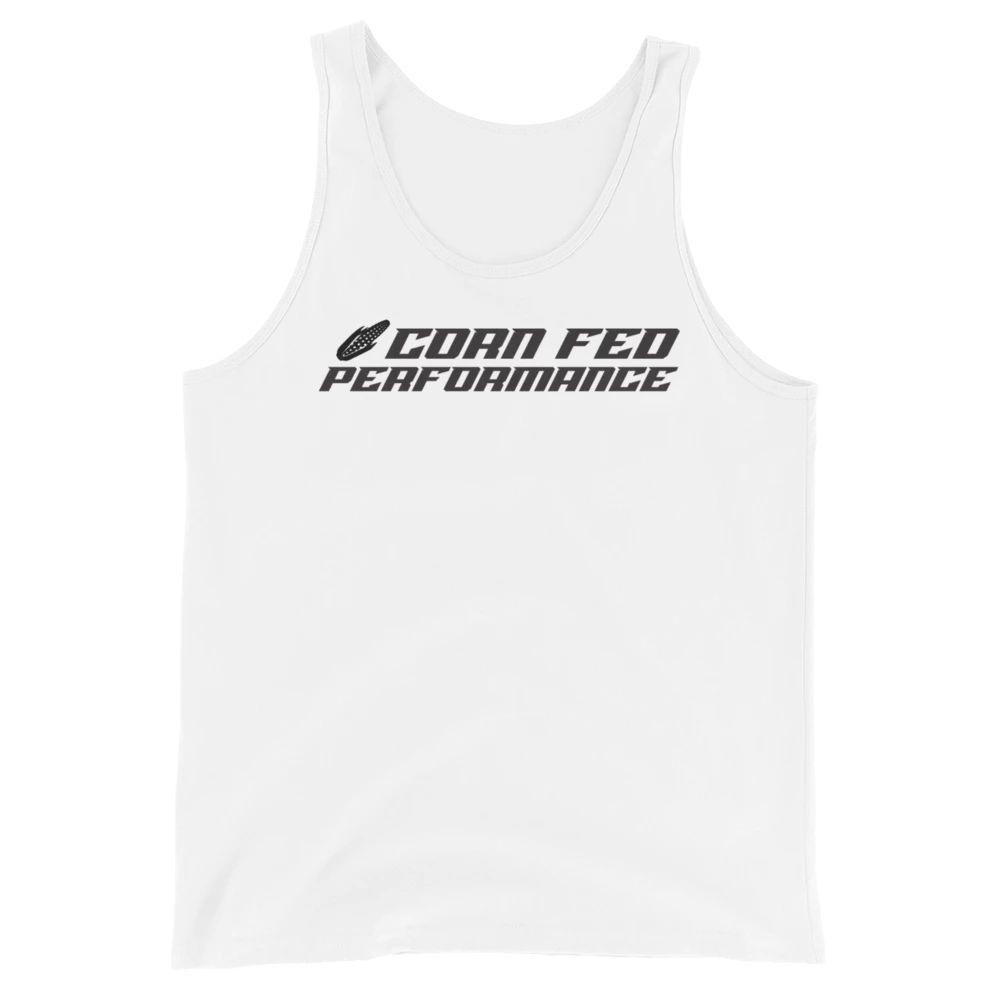 Men's white tank top with black print