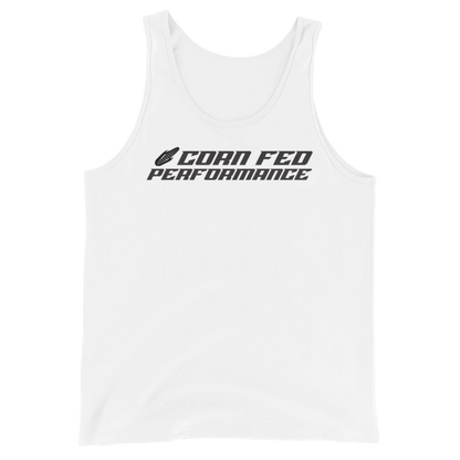 Men's white tank top with black print