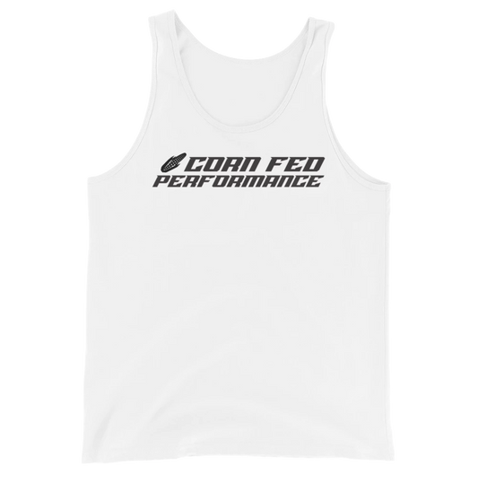 Men's white tank top with black print