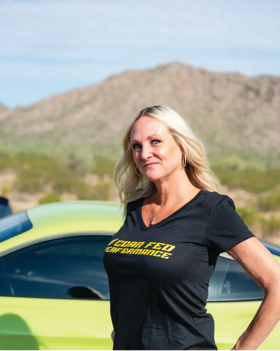 Men and women's black shirt with yellow Corn Fed