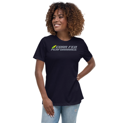 Women's short sleeve Corn Fed Performance shirt with grey OG CF print