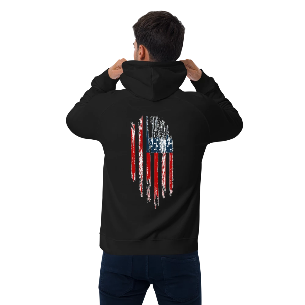 Black hoodie with flag overlay