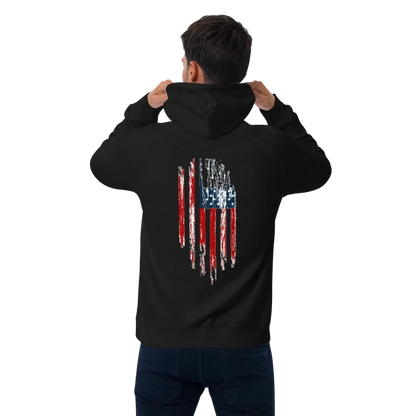 Black hoodie with flag overlay