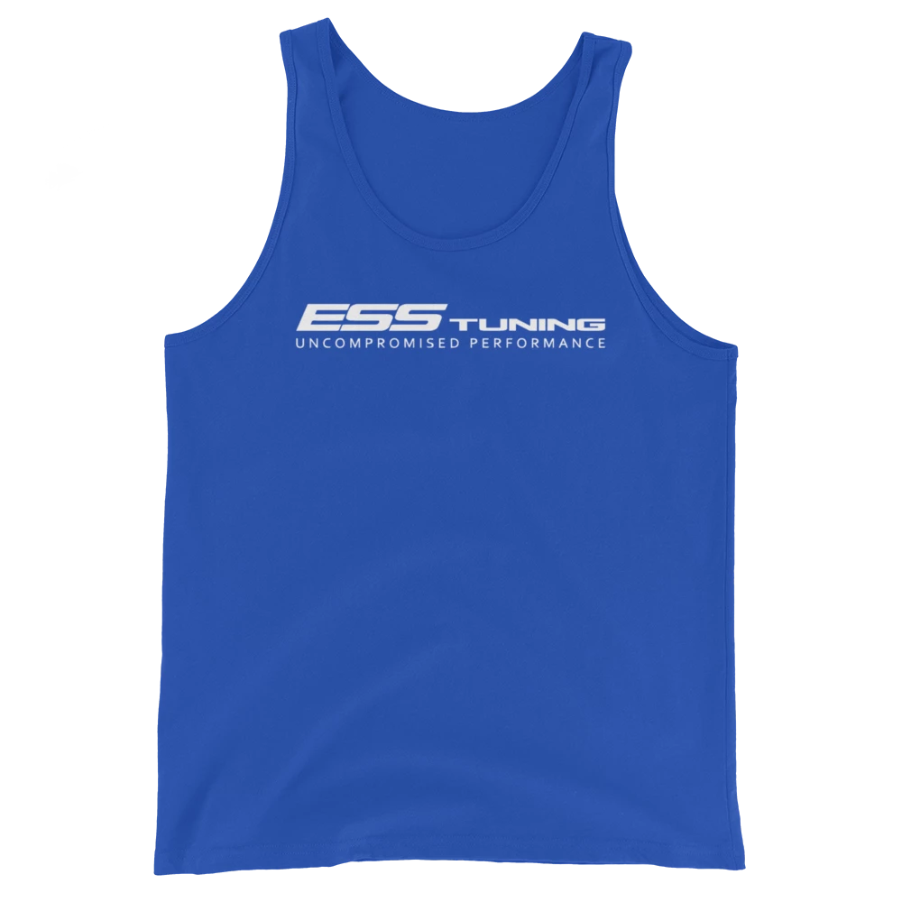 Men's BLUE ESS tank top with white print