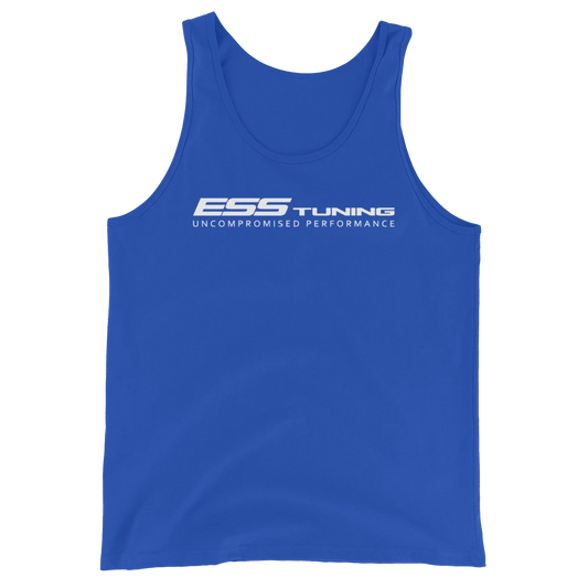 Men's BLUE ESS tank top with white print