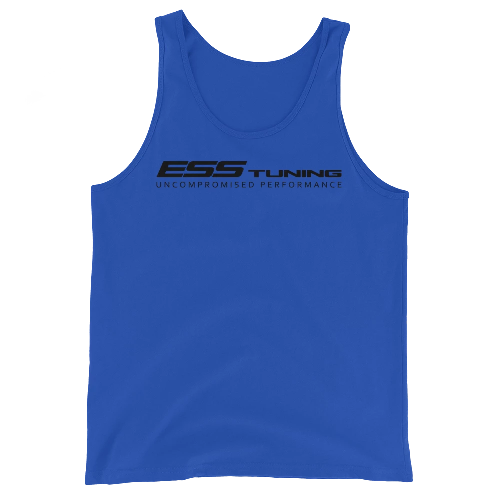 Men's BLUE ESS tank top with black print