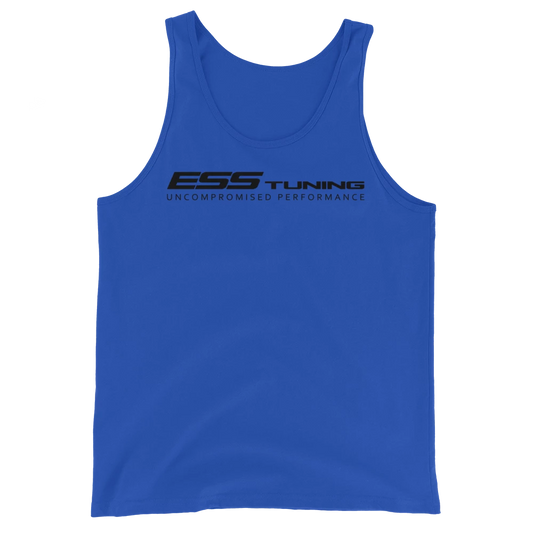 Men's BLUE ESS tank top with black print