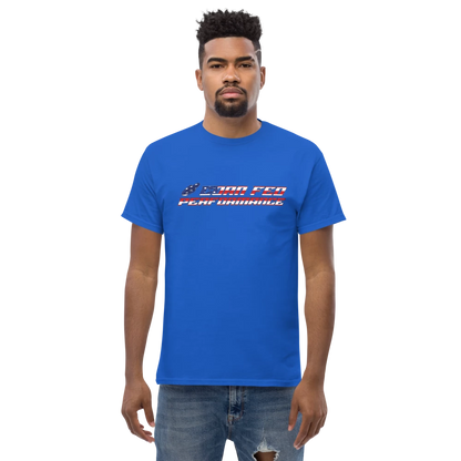 Blue shirt with American flag Corn Fed overlay