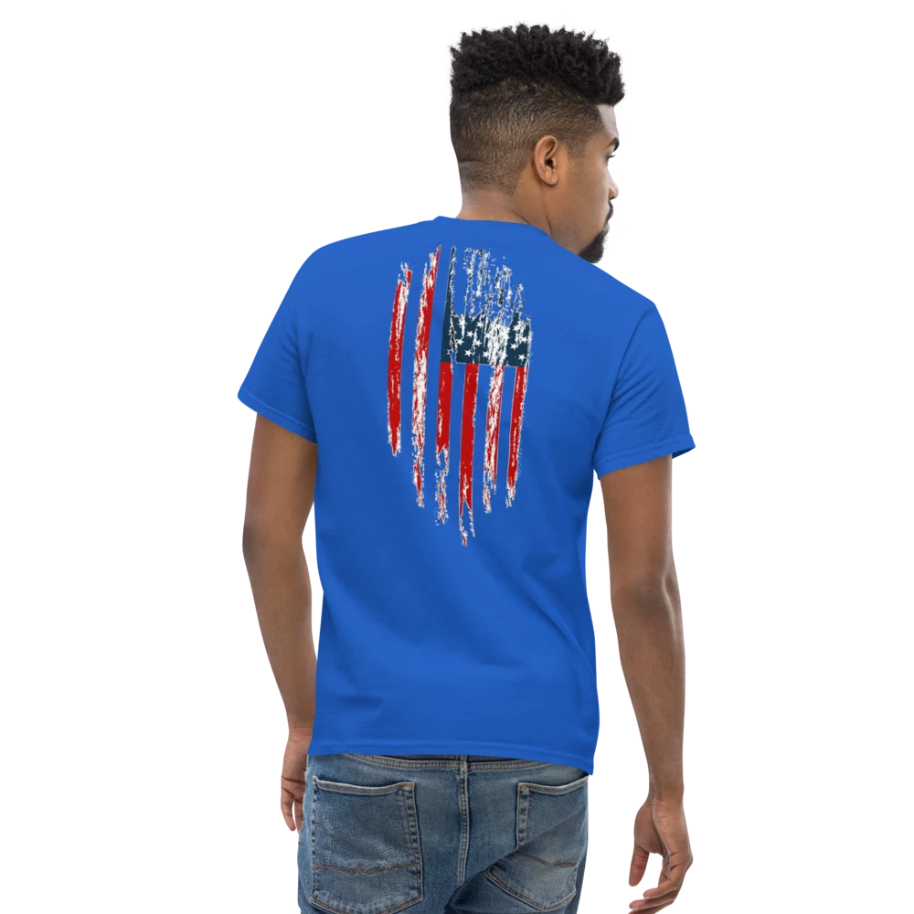 Blue shirt with American flag Corn Fed overlay