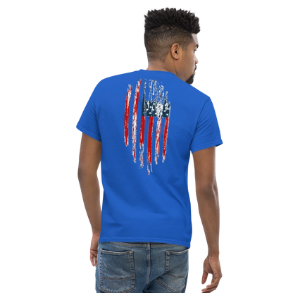 Blue shirt with American flag Corn Fed overlay