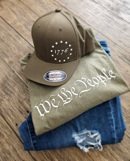 OD Green t-shirt and OD Green flexfit hat