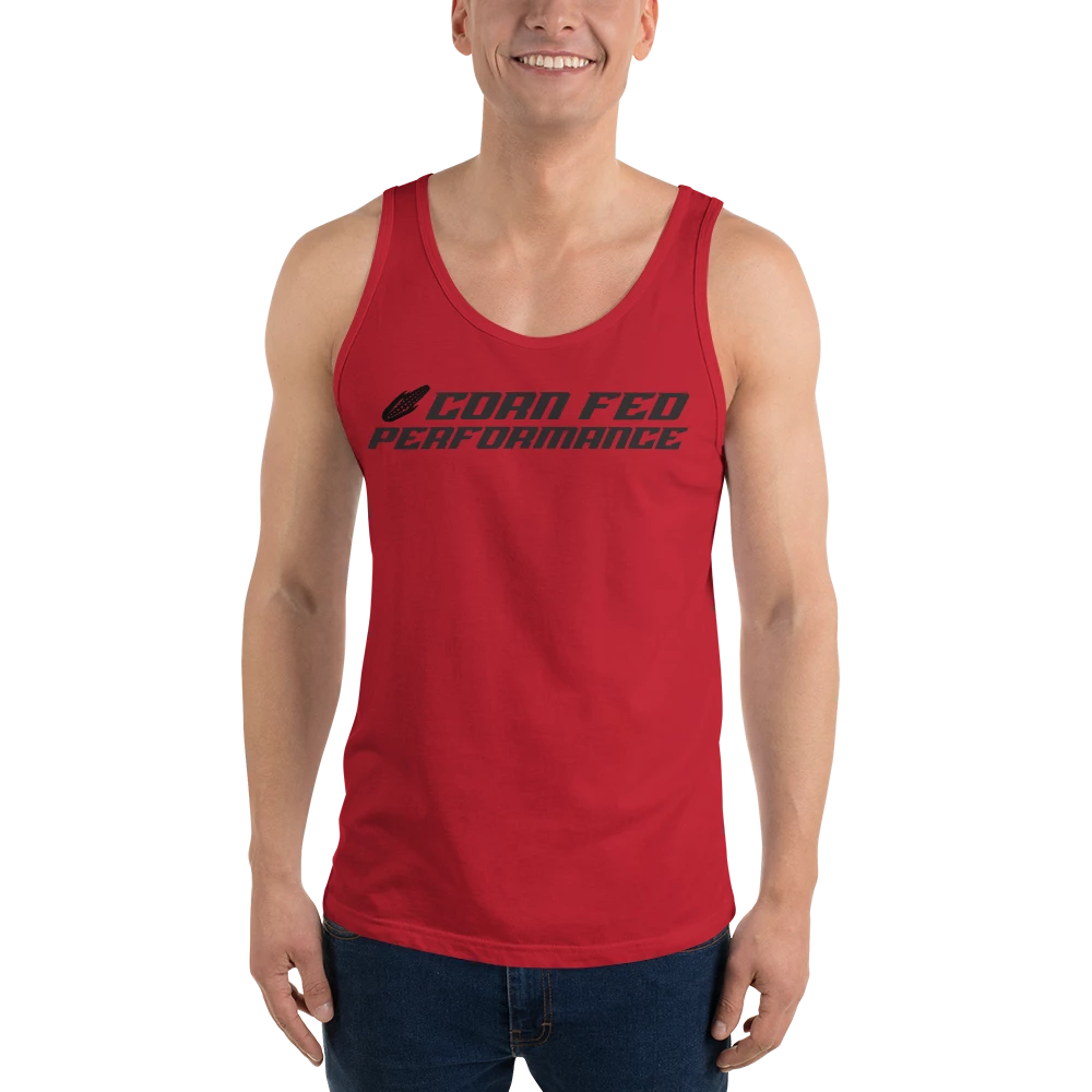 Men's RED tank top with black print