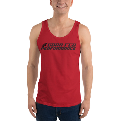 Men's RED tank top with black print