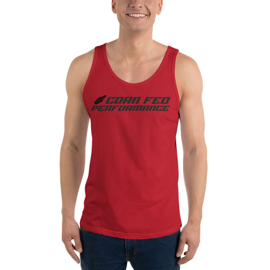 Men's RED tank top with black print