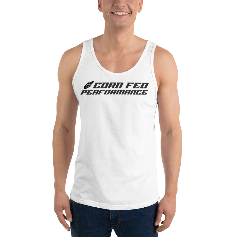 Men's WHITE Corn Fed Tank Top with black print