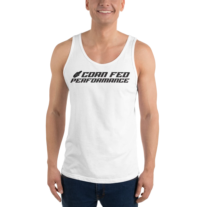 Men's WHITE Corn Fed Tank Top with black print